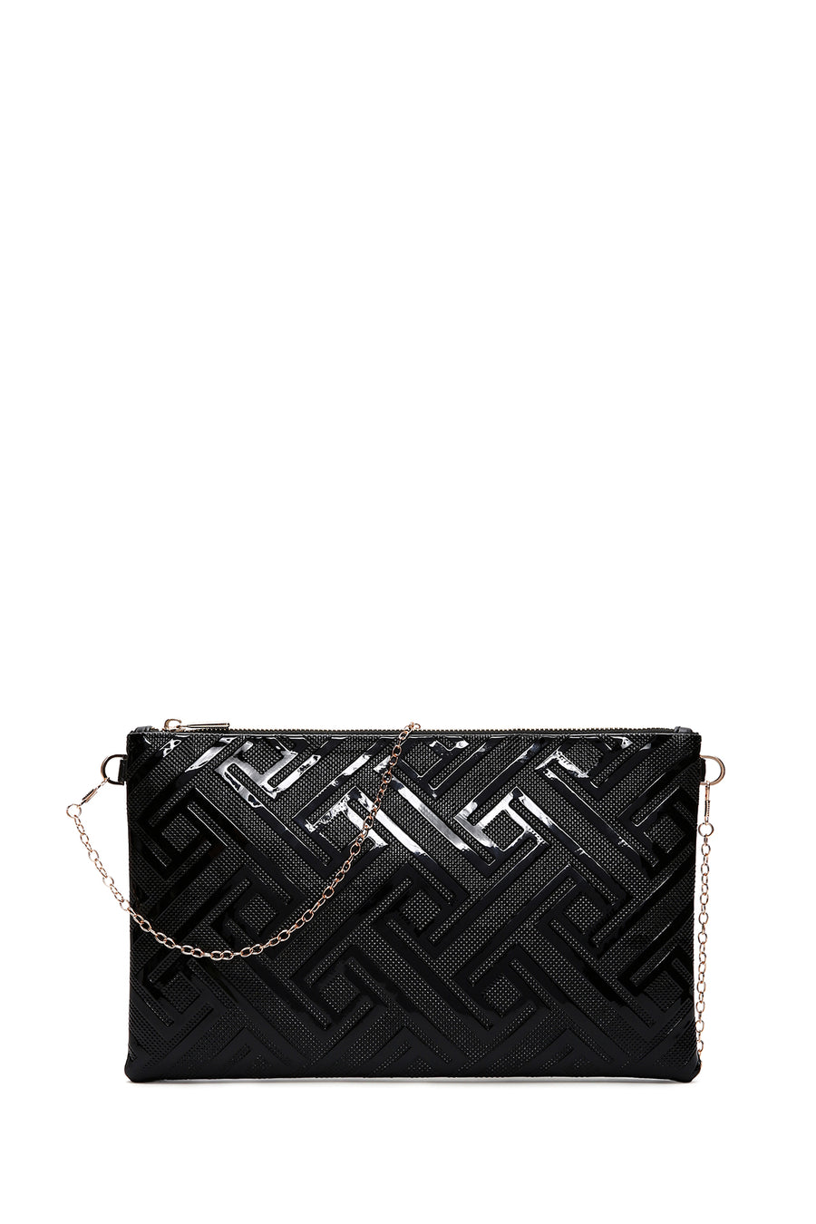 Women's Black Patterned Patent Leather Portfolio