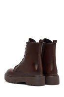 Women's Brown Lace-Up Zipper Thick-Soled Leather Combat Boots | Derimod
