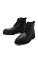 Men's Black Leather Zippered Boots | Derimod