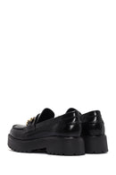 Women's Black Buckle Detailed Thick-Soled Leather Masculine Loafer | Derimod