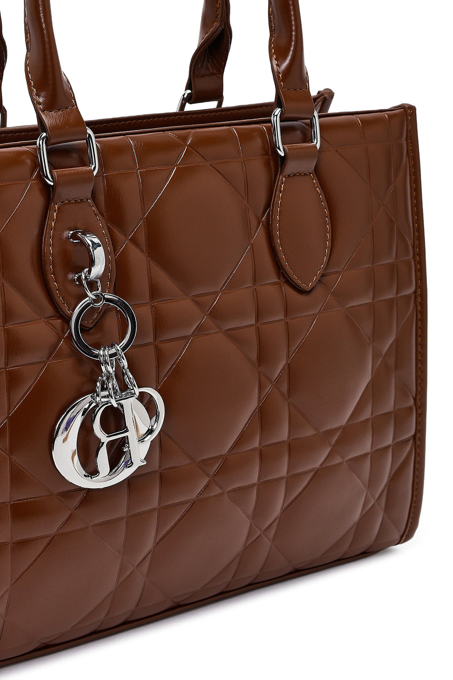 Woman Brown Long-Strap Quilted Classic Shoulder Bag