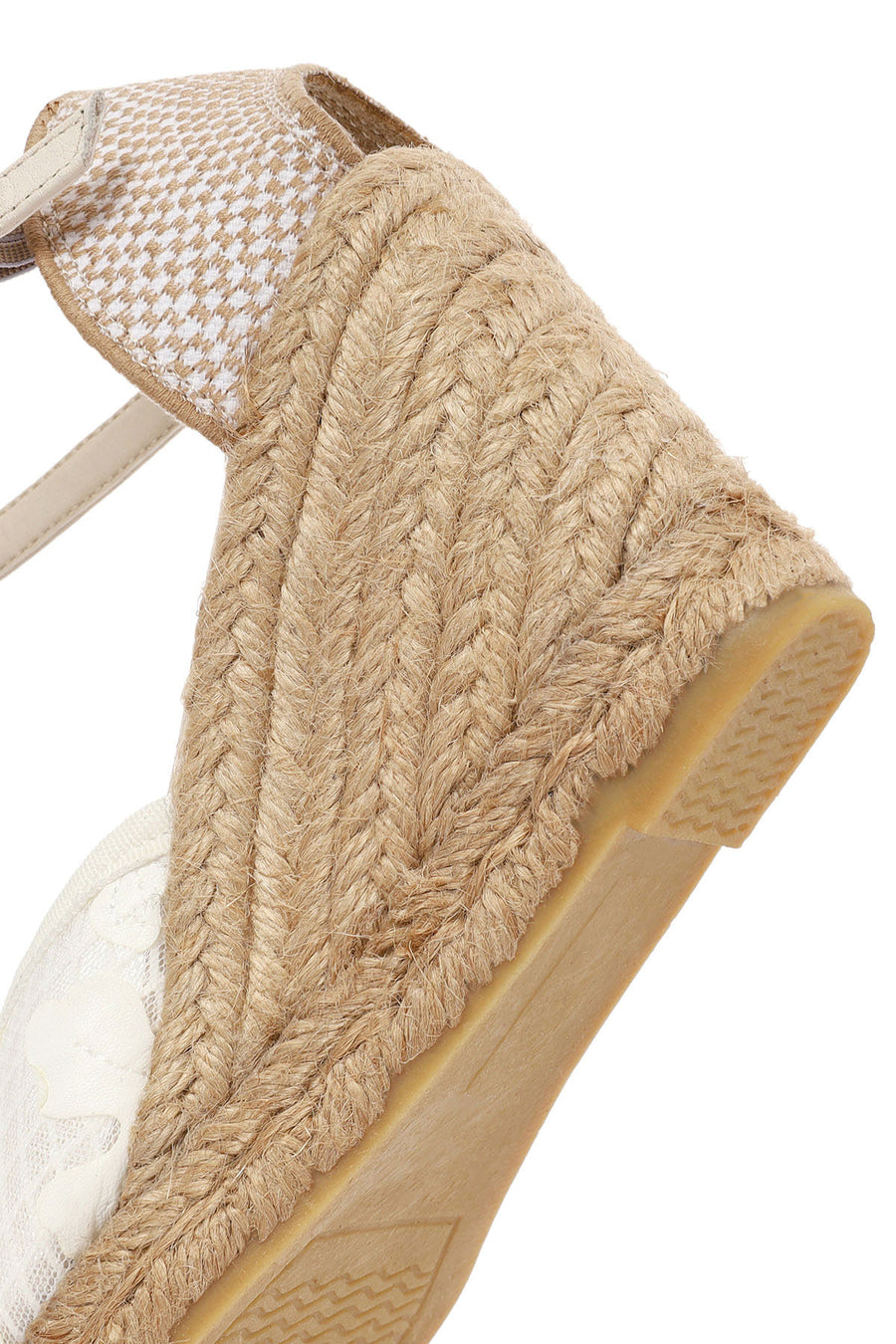 Women's Cream Ankle Strap Patterned Wedge Heel Espadrilles