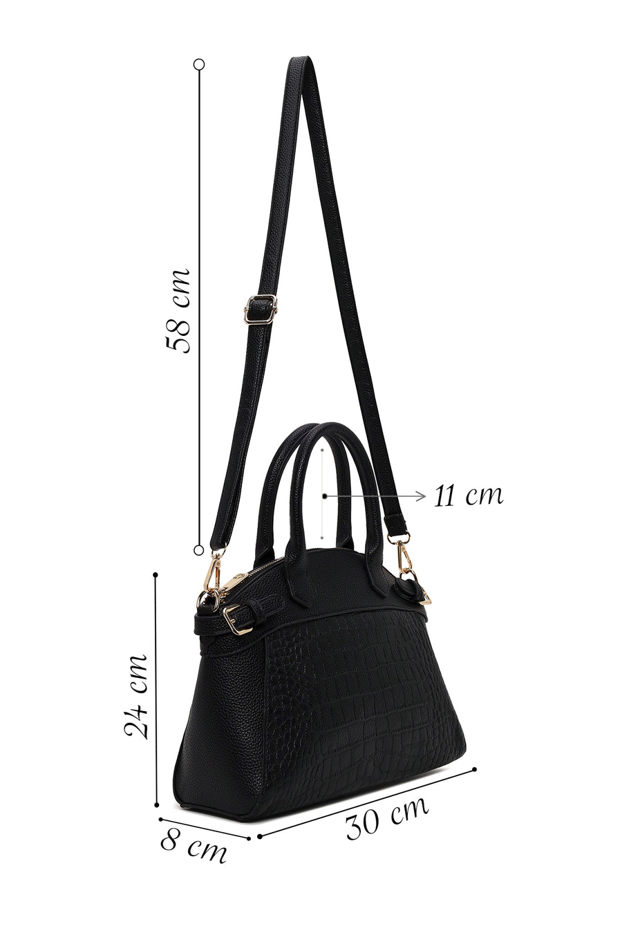 Woman Black Long-Strap Croc-Pattern Classic Shoulder Bag