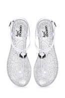 Women's Silver Jelly Stone Flip Flops Sandals | Derimod