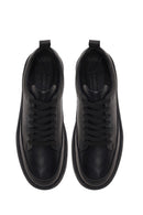 Male Black Lace-Up Thick-Soled Leather Sneaker | Derimod