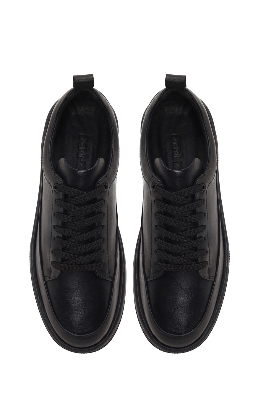 Male Black Lace-Up Thick-Soled Leather Sneaker