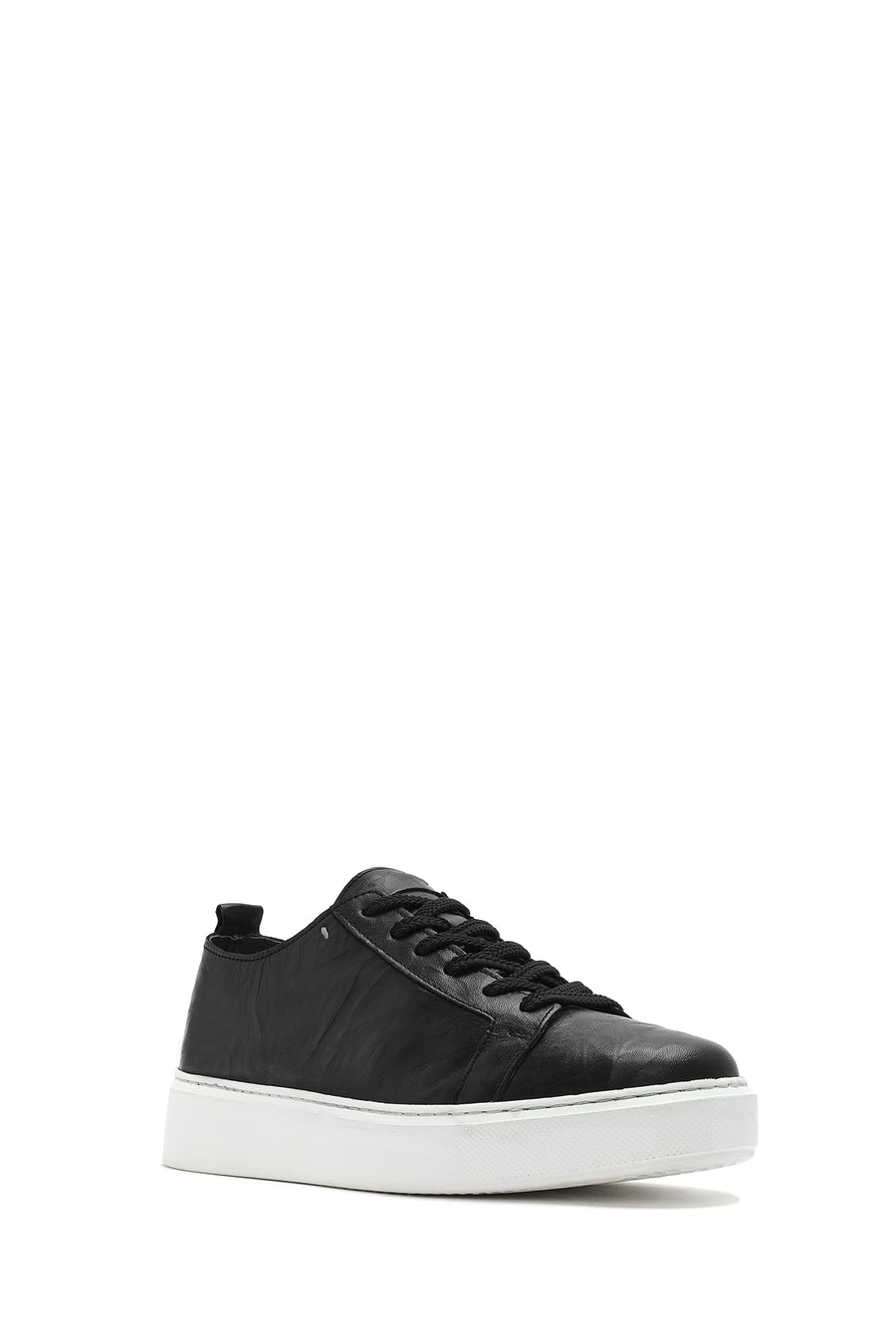 Men's Black Lace-up Thick-Sole Leather Sneaker