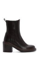 Women's Brown Leather Zippered Heeled Boots | Derimod