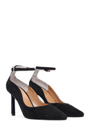 Women's Black Suede Leather Thin Heeled Ankle Shoes | Derimod