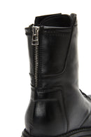 Women's Black Lace-Up Zippered Leather Combat Boots | Derimod