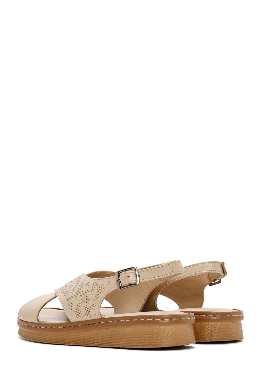 Women's Beige Ankle Strap Leather Sandals