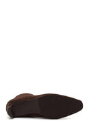 Woman Brown Zip Closure Chunky-Heeled Suede Leather Boots | Derimod
