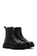 Women's Black Zippered Leather Boots | Derimod