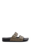 Men's Mink Double Buckle Suede Leather Slippers | Derimod