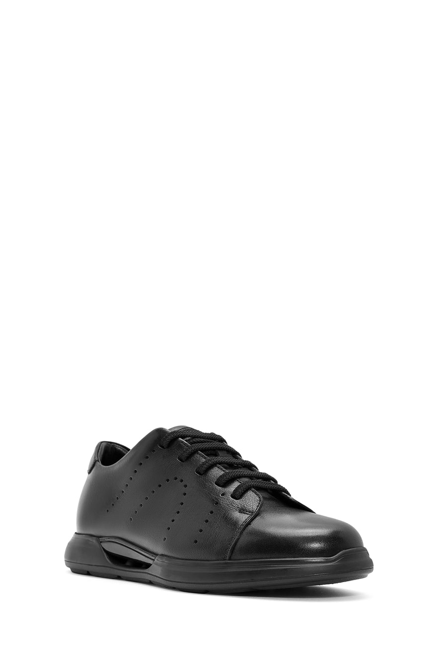 Erkek Siyah Bağcıklı Deri Sneaker