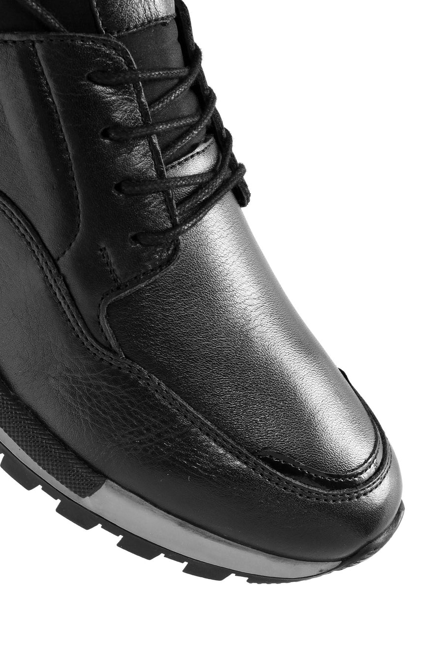 Erkek Siyah Bağcıklı Deri Casual Sneaker