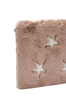 Women's Beige Long Chain Strap Star Pattern Plush Clutch Bag | Derimod