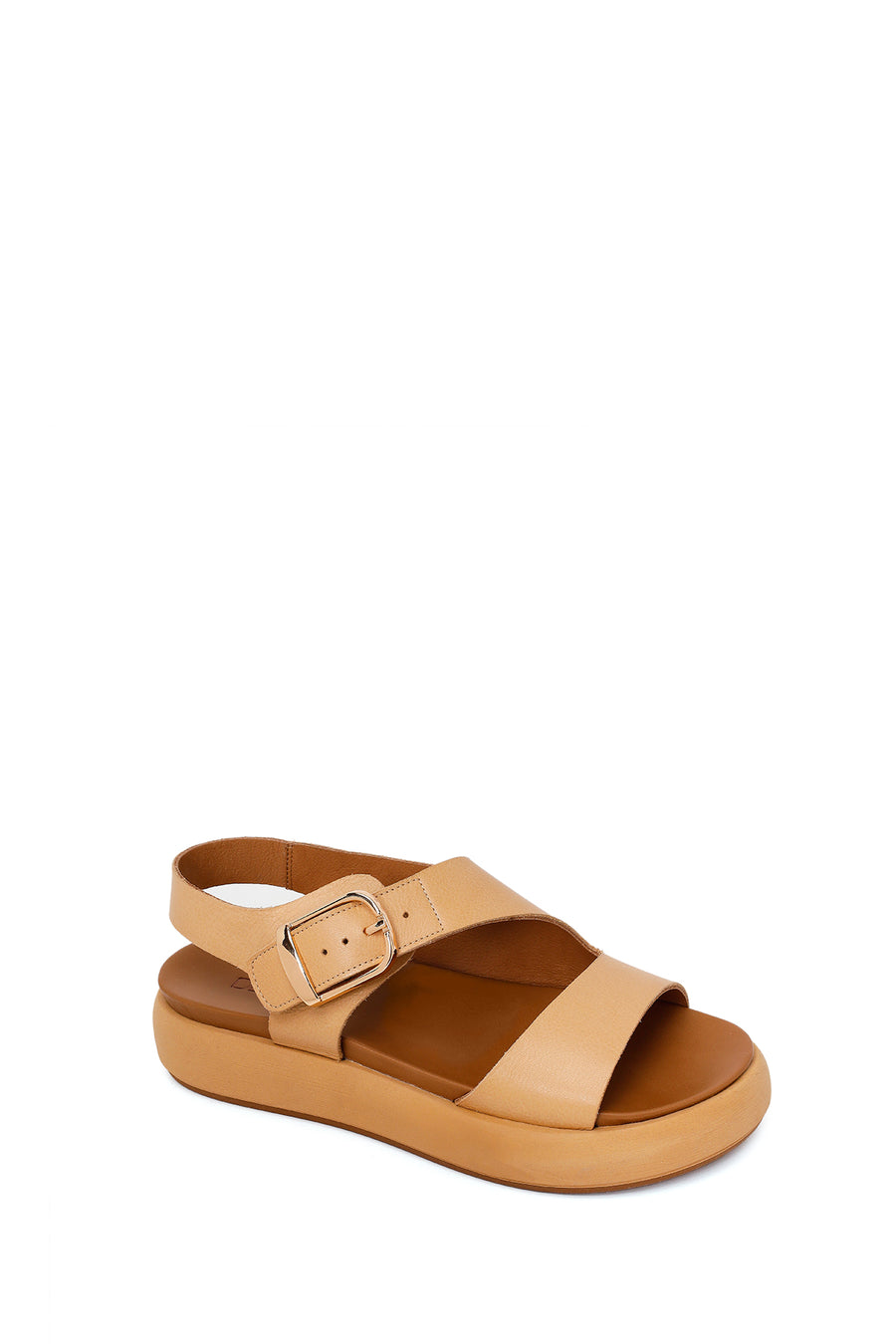 Woman Beige Buckled Thick-Soled Leather Sandal