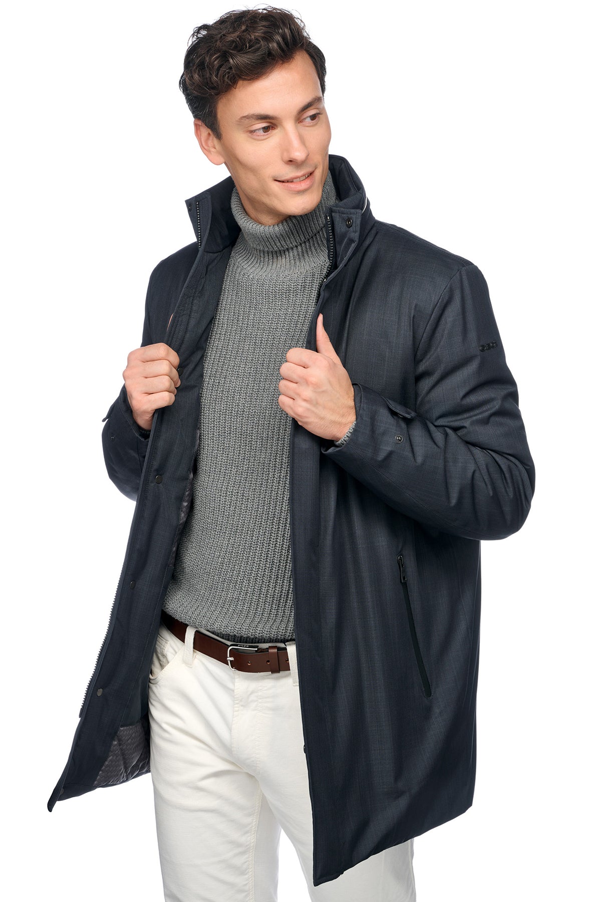 Geox Men's Navy Blue M Dolomia Zippered Long Coat M4620MT3162F1624 | Derimod