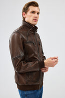 Felix Men's Brown Leather Jacket | Derimod