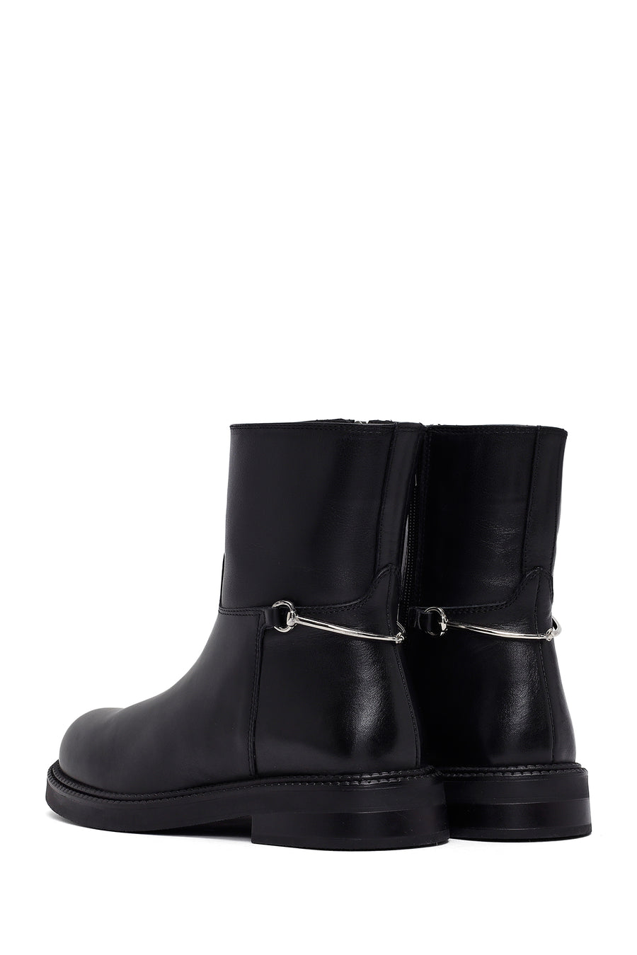 Woman Black Zip Closure Leather Boots