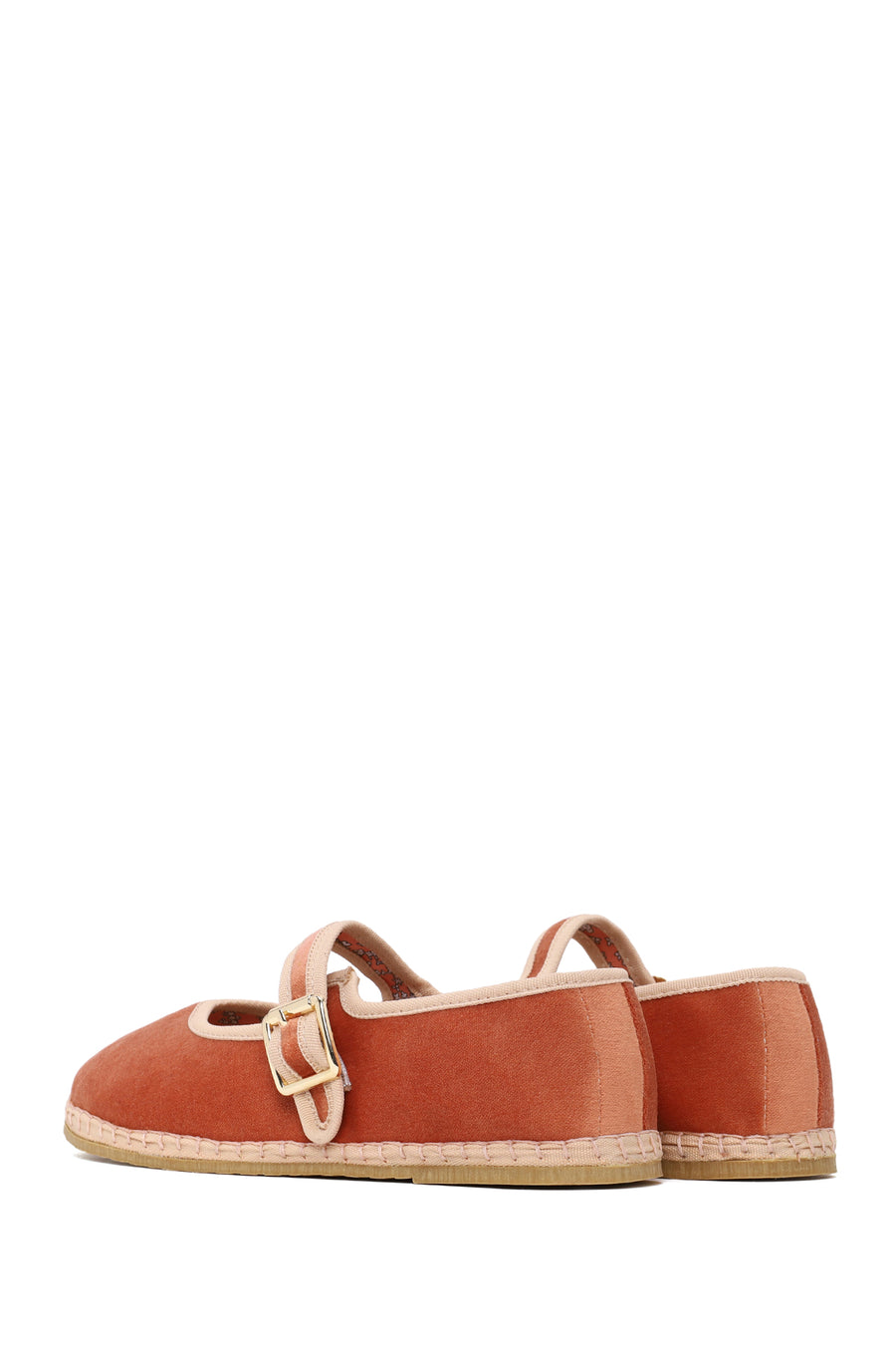 Woman Powder Buckled Fabric Mary Jane Ballerine flats