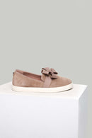 Beige Women's Leather Shoes with Bow | Derimod