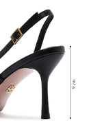 Women's Black Open Back Thin Heeled Leather Shoes | Derimod