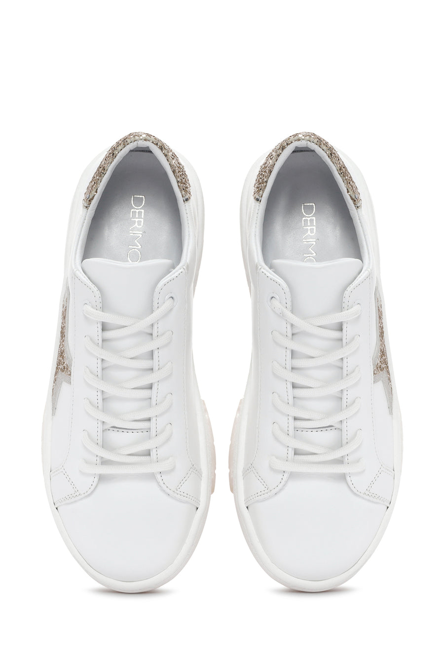 Women's White Lace-Up Stoned Leather Sneakers