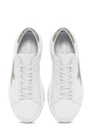Women's White Lace-Up Chunky Sole Rhinestone Leather Sneaker | Derimod