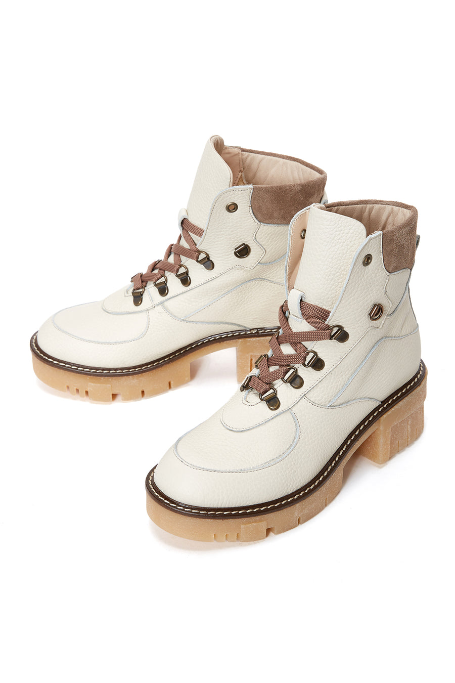 Women's Beige Thick Soled Leather Boots