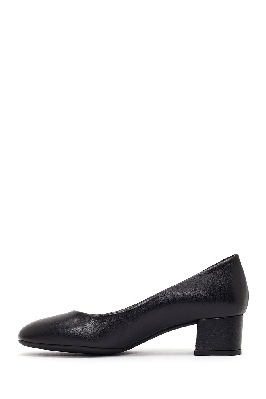 Women's Black Short Thick-Heeled Leather Shoes