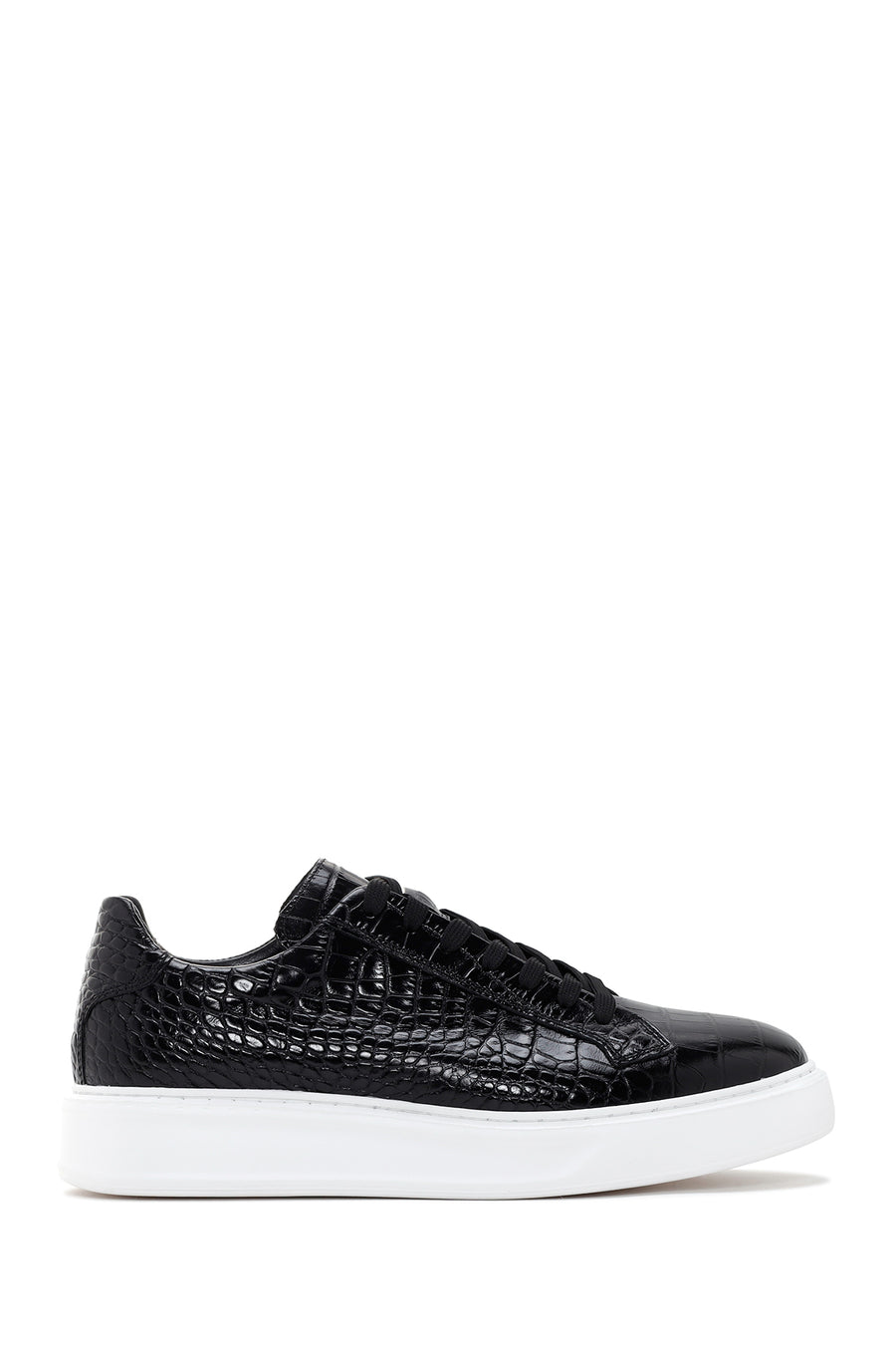 Erkek Siyah Bağcıklı Deri Sneaker
