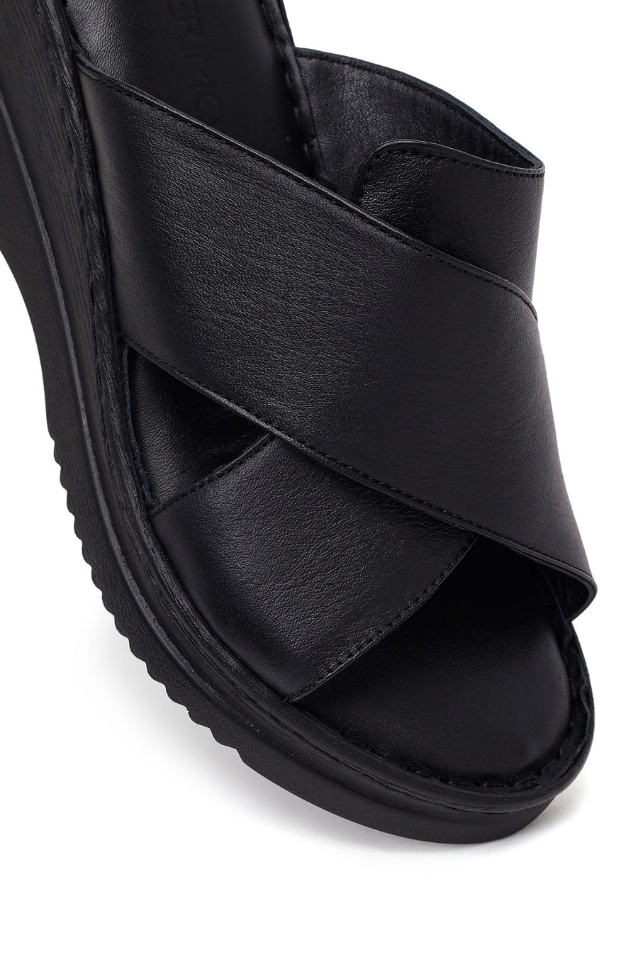 Women's Black Thick Soled Leather Comfort Slippers