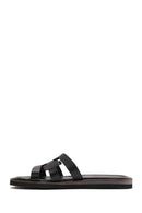 Women's Black Leather Slippers | Derimod