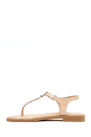 Women's Beige Ankle Buckle Flip-Flop Leather Sandals | Derimod