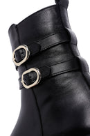 Women's Black Double Buckle Zippered Casual Leather Boots | Derimod