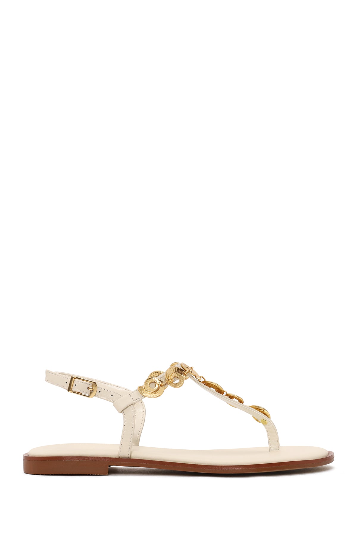 Women's White Ankle Buckle Flip-Flop Leather Sandals 26SFD483014 | Derimod