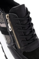 Women's Black Thick-Soled Zippered Leather Sneakers | Derimod