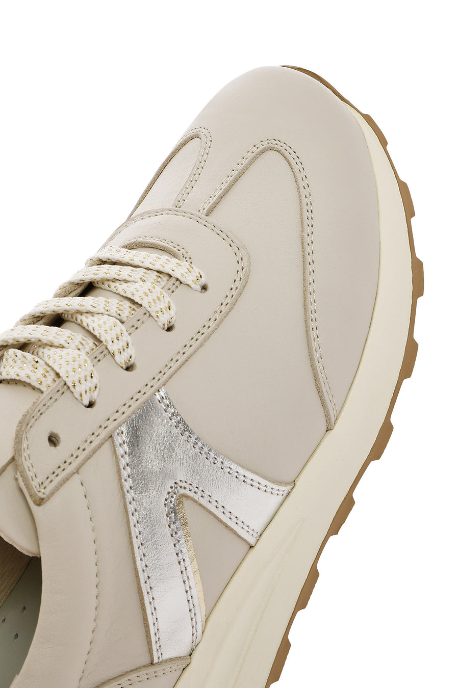 Women's Beige Lace-up Leather Sneaker