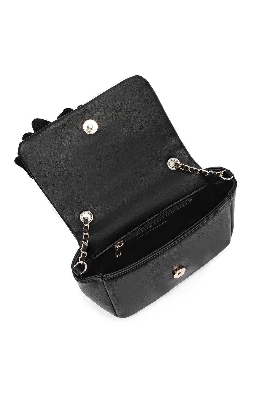 Women's Black Chain Strap Floral Detailed Mini Shoulder Bag