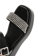 Women's Black Thick Soled Stone Flat Sandals | Derimod