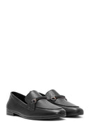 Women's Black Buckle Detailed Leather Masculine Loafer | Derimod