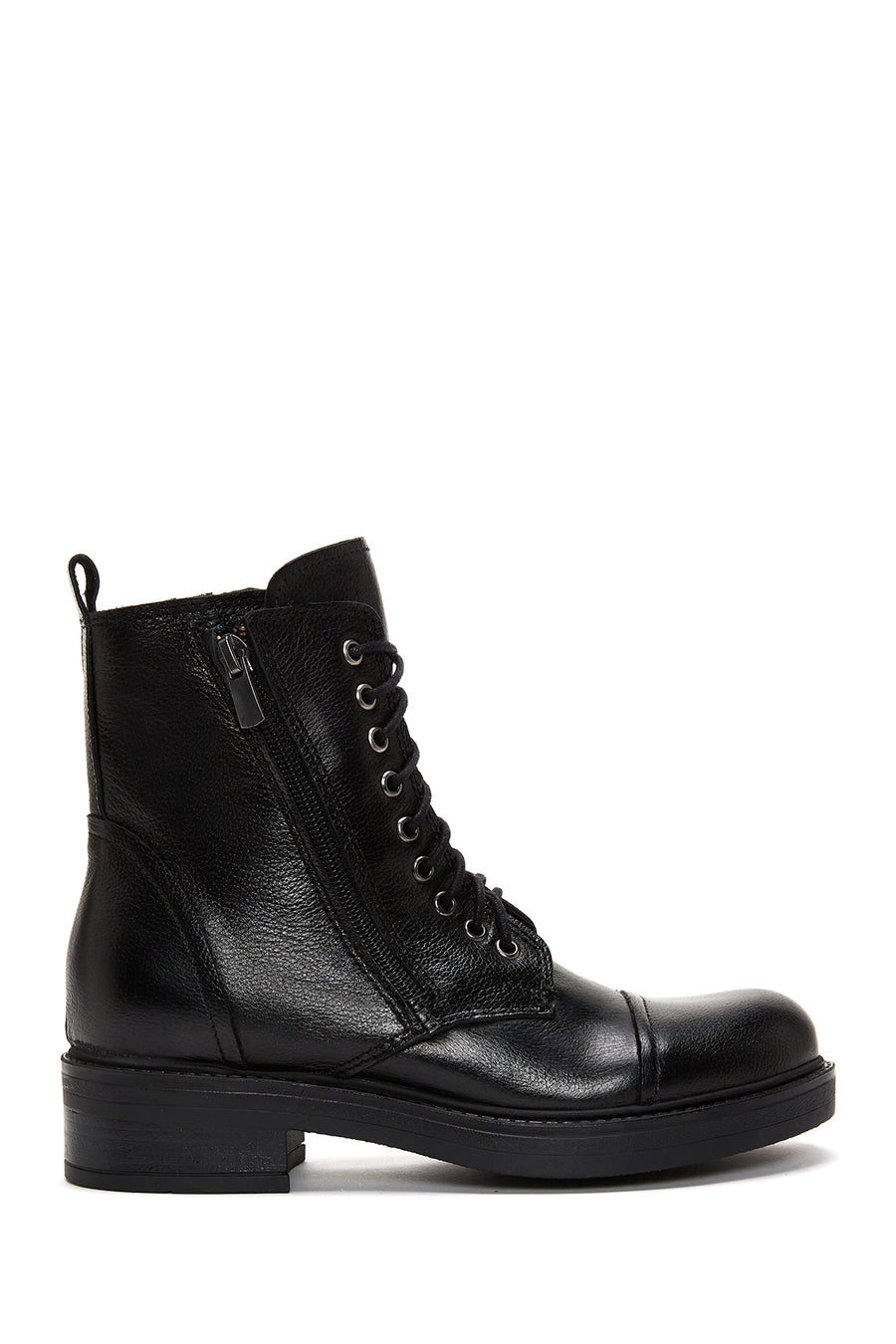 Women's Black Leather Boots Zippered Flat Boots 23WFD180318 | Derimod