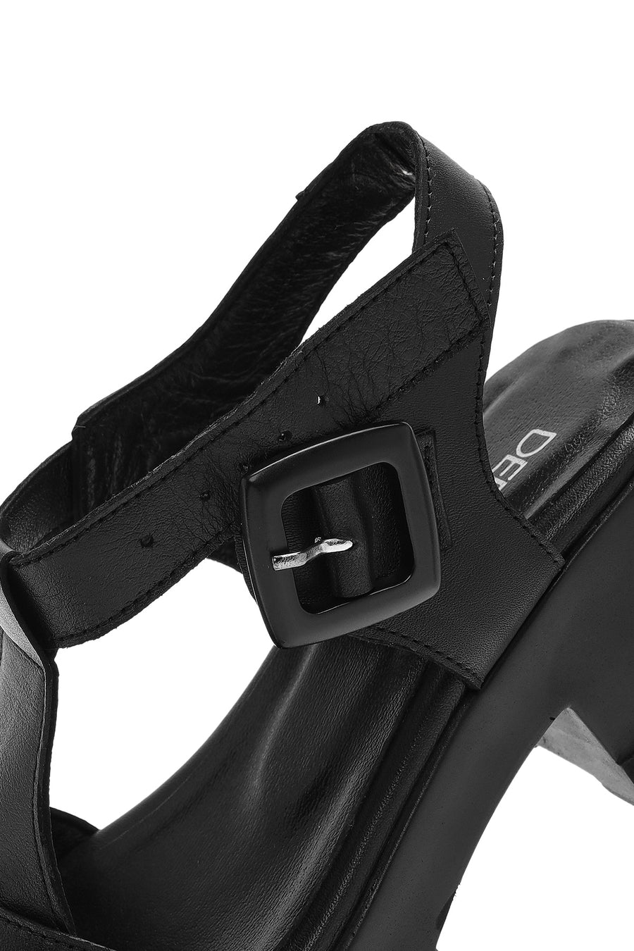 Women's Black Ankle Strap Thick-Sole Leather Sandals