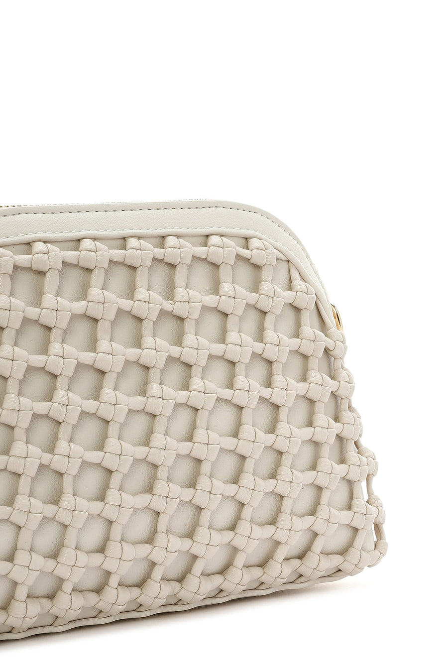 Woman Cream Long Braided Crossbody Bag with Long Chain Strap