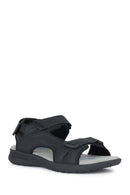 Geox Men's Black Spherica Ec5 Ankle Strap Suede Leather Sandals | Derimod