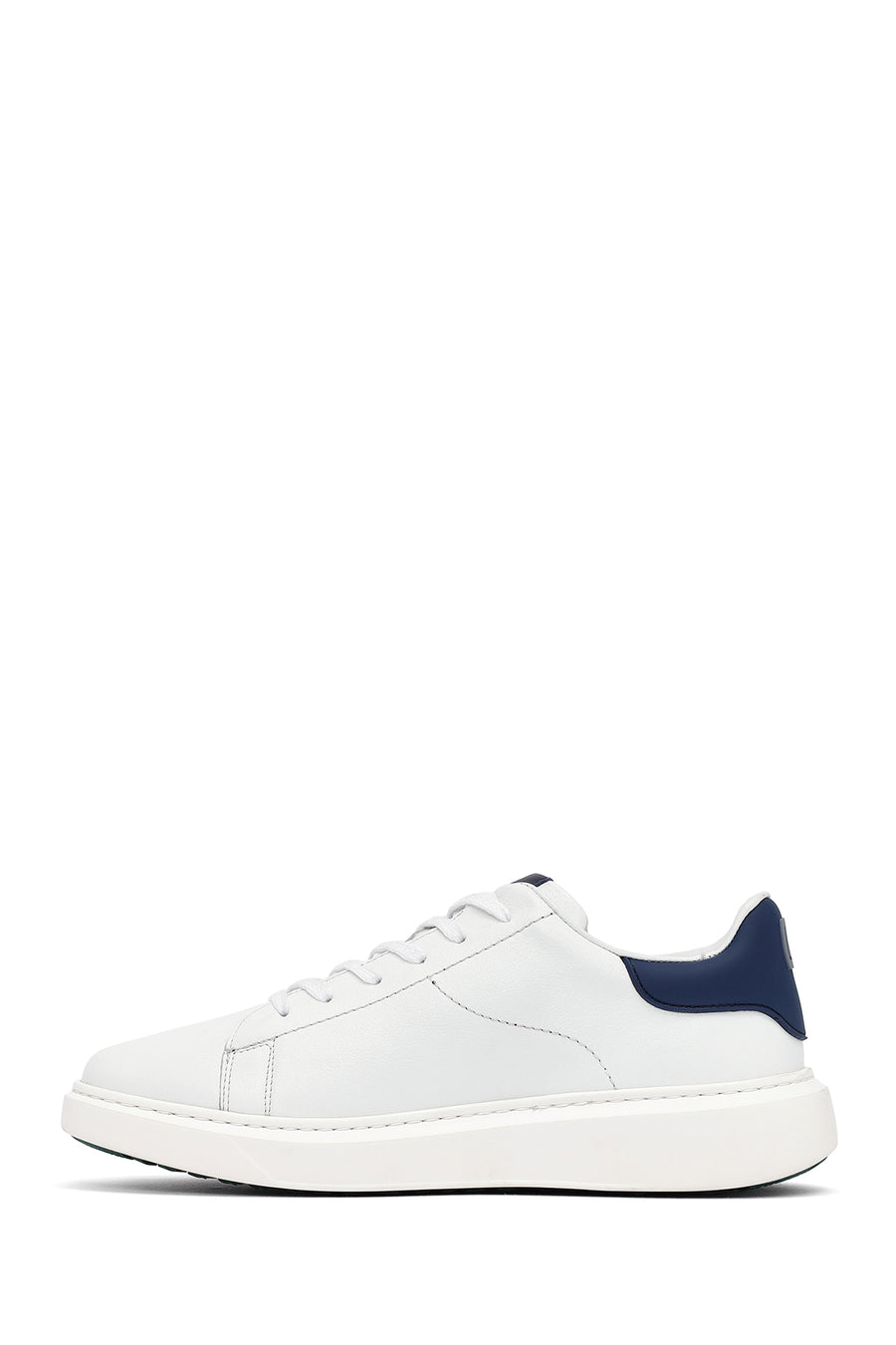 Erkek Beyaz Bağcıklı Kalın Tabanlı Deri Sneaker