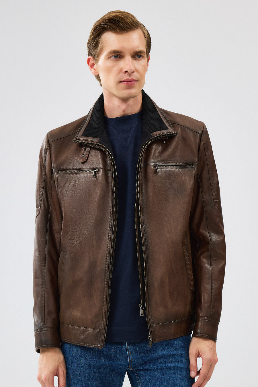 Mateo Men's Brown Leather Jacket 24WGE6535NC | Derimod