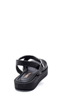 Women's Black Leather Flat Sandals | Derimod